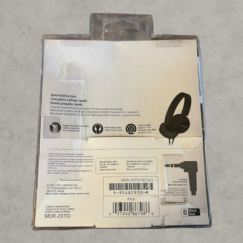 Sony MDR-ZX110 Wired On-Ear Headphones Black‎ Compact Folding Stereo Headset